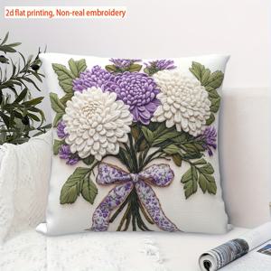TEMU 1pc 우아한 보라색과 흰색 꽃무늬 쿠션 커버 - 수피터, 지퍼, 기계 세탁 가능 - 소파, 의자, 침대, 자동차, 거실, 사무실 장식에 적합 - 45cm x 45cm, 장식용 베개 커버 (삽입품 없음), 사무실 베개 커버|우아한 가정 장식|지퍼 폐쇄, 장식용 베개|베개커버|쇼파쿠션