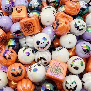 TEMU 30개 16mm 아크릴 UV 프린트 비즈, 원형 및 사각형, 할로윈 계층 트레이 농가 장식, DIY 공예, 유령 파티 장식, 수제품, 휴일 선물