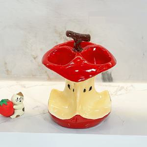 TEMU 오리지널 디자인 재미있는 사과 코어 세라믹 칫솔 홀더 - 환상적인 레드 & 옐로우 욕실 장식, 전기 없이 사용하는 카운터탑 정리대, 내구성 있는 홈용 선물, 욕실용 칫솔 홀더, 유쾌한 데코, 광택 마감, 독특한 장식품, 홈 데코 애호가를 위한