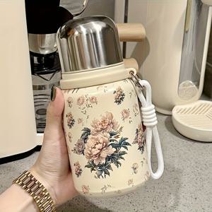 TEMU 1개 귀여운 꽃무늬 보온 스테인리스 물병 뚜껑 포함 - 누수 방지, 야외 여행, 캠핑, 하이킹용 휴대용 컵 - 어머니의 날, 지구의 날, 조부모님 선물, 여행용 물병에 이상적|트래블보틀