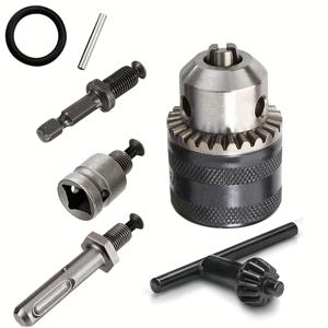 TEMU 7pcs 드릴 찰크 어댑터 세트, 다기능 전송 드릴 찰크, 1/16 To 1/2inch (1.5-13mm) 드릴 찰크 컨버터, -20UNF 스레드 퀵 체인지 어댑터 SDS-Plus Shank, 임팩트 해머용, 임팩트 드라이버용 헥스 샤크