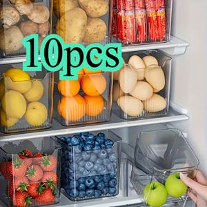 TEMU 10pcs BPA-Free 투명 냉장고 정리함 - 과일, 채소 및 스낵을 위한 쌓을 수 있는 저장용기 - 공간 절약형 주방 필수품, 식품 안전한 플라스틱, 사과, 오렌지, 감자 등에 이상적, 냉장고용 과일 바구니|양문형냉장고