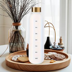 TEMU 1L 시간 마커가 있는 물병, 32 OZ 재사용 가능한 얼룩이 있는 플라스틱 물병, 피트니스 스포츠 여행용 누출 방지 물병