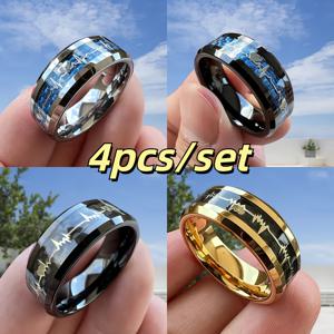 TEMU 4pcs 우아한 티타늄 및 304L 스테인레스 스틸 반지 - 8Mm 범용 약혼 반지 커플, 친구 및 결혼식 - 완벽한 약속 반지 세트, 로맨틱한 선물 아이디어, 결혼 반지 | 우아한 반지 디자인 | 내구성 있는 금속 반지, 남성과 여성 모두에게 적합|반지