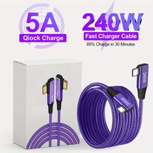 TEMU 아이폰 15 프로 맥스 삼성 갤럭시 S24 샤오미 11T 맥북 PS5 스위치용 240W USB-C 고속 충전 케이블 5A 엘보우 90도