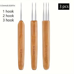 TEMU 3개/봉지 0.5mm 0.75mm 더블 크로셰 바늘 로크용 대나무 드레드락 크로셰 바늘 드레드락 바늘 브레이드용 - 비즈 바늘
