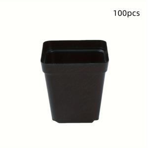TEMU 다육 식물을 위한 100개의 전통적인 정사각형 화분, 플라스틱 육묘 용기, 실내 및 실외 바닥 설치, 배수 구멍이 있는 미완성된 다용도 미니 검은 화분, 배터리나 전기 없음