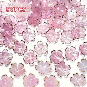 TEMU 30/50개 체리 꽃 아크릴 꽃 비즈, DIY 보석 만들기, 팔찌 자수, 창의적인 비즈 액세서리 장식