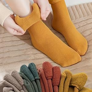TEMU 가을 겨울용 여성용 수직 줄무늬 플리스 안감 두꺼운 중목 스노우 양말 4켤레 팩