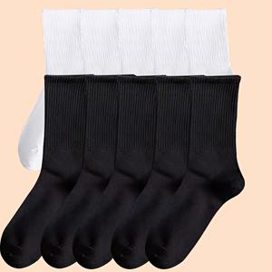 TEMU 10 켤레 블랙 & 화이트 양말, 가을 & 겨울용 심플 올매치 남녀공용 미디엄 튜브 양말, 여성용 스타킹 & 양말