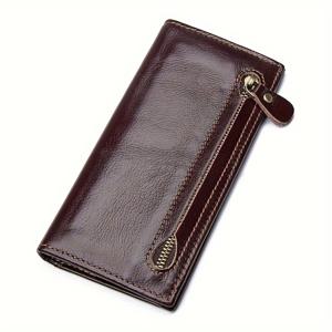 TEMU 남성용 빈티지 정품 가죽 지갑 - RFID 차단, 다용도 카드 거치대 및 동전 지갑, 초콜릿 브라운