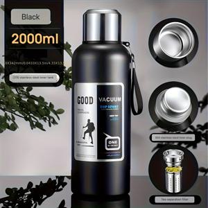 TEMU 1개 1.2L/40.58oz 블랙 스테인리스 스틸 보온 보냉 물병, 플립탑 뚜껑 - 대용량, 휴대용 & 밀폐형, 야외, 차량 및 가정용 - 튼튼한 316 스테인리스 스틸, 커피 & 물, 여행용 물병에 이상적|트래블보틀