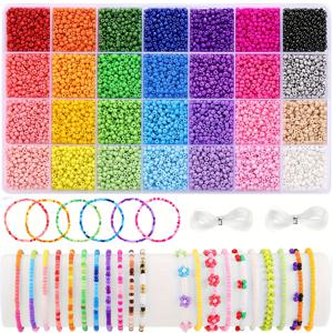 TEMU 7000개 28색 3mm 유리구슬 DIY 액세서리 만들기 키트, 팔찌 & 목걸이 공예용 수제품, elastic cord 포함 - Vintage Beads, Bohemian Jewelry, 고급스러운 finishe