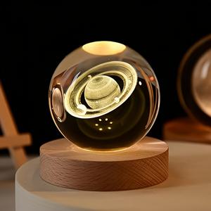 TEMU 2.4인치 코스믹 갤럭시 시스템 유리 구와 나무 스탠드 - 레이저 조각된 천체 디자인, USB 전원으로 가정 장식, 결혼식, 휴일 (할로윈, 크리스마스, 데이), 휴일 장식, 갤럭시 디자인, 세밀한 조각