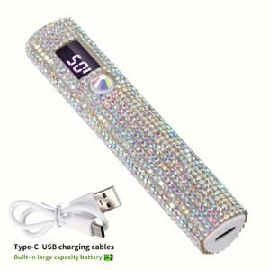 TEMU 휴대용 LED 네일 램프 - 실버 라인스톤이 있는 소형 핸드헬드 네일 폴리쉬 건조기, USB 충전식, 내장 배터리, 매니큐어 기술 도구
