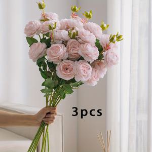 TEMU 3개 세트 인공 삼두 모란 꽃다발 - 결혼식, 홈, 야외 장식을 위한 변색 없는 플라스틱 꽃 - 생생한 블루, 관리 필요 없음, 어머니날 & 발렌타인데이 선물, 매달리는 인공 꽃, 현대적인 꽃꽂이, 실감 나는 꽃잎, 휴일 장식용