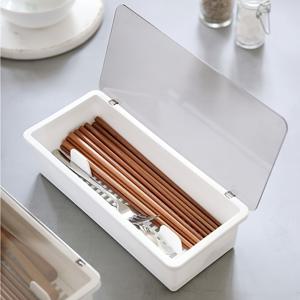 TEMU 1pc, 뚜껑이 있는 미니멀한 젓가락 홀더 - 주방 용품, 숟가락 및 포크 보관을 위한 먼지 방지, 배수 가능한 벽걸이형 플라스틱 정리함, 흰색