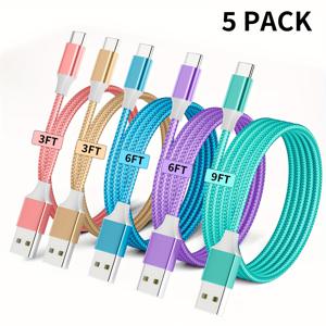 TEMU USB A에서 USB C로 빠른 충전 케이블, [3/3/6/6/9 피트] 나일론 브레이드 충전 케이블, 삼성 갤럭시 S25, S24, S23, S22, S21, 샤오미 시리즈, LG, 5개/3개/2개에 적합