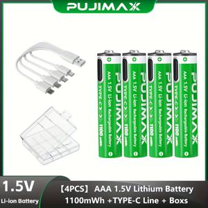 TEMU PUJIMAX AAA 1.5V 리튬이온 배터리, 타입-C 고속 충전 기능, 마우스, 게임 컨트롤러, TV 리모컨, 에어컨, 스피커, 알람 시계, 손전등, LED 조명, 전자 계량기, 휴대용 음악 플레이어, 사진 장비, 외부 손전등, 전기 면도기, 패드ومتر, 에너지 절약 컨트롤러, 전자 키보드용 재활용 USB 충전 배터리|시계|키보드|독거미키보드