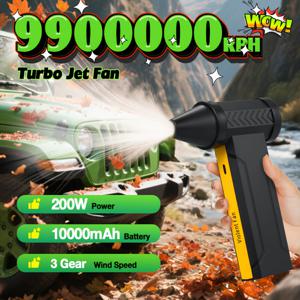 TEMU 휴대용 터보 제트 팬 공기 블로우: 9900000RPM 강력한 성능, USB-C 고속 충전, 3단계 브러시리스 모터. 10000mAh 배터리, 먼지/눈/BBQ/청소/냉각 어디서나 사용 가능 - 집, 차량, 야외용! 최고의 휴대용 파워 선물!|차량용선풍기