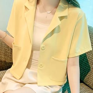 TEMU 여성용 숏슬리브 쉬폰 셔츠 2025 여름 신상 아우터웨어 카디건 니치 유니크 쇼트 탑