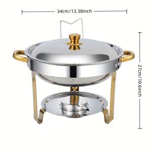 TEMU 5L 금색 차프닝 및 용품, 5QT 원형 부페 냄비 세트(뚜껑 랙 포함), 두꺼운 스테인레스 스틸 식품 가열기 및 식품 가열기, 결혼식, 행사,宴회, 레스토랑용으로만 사용