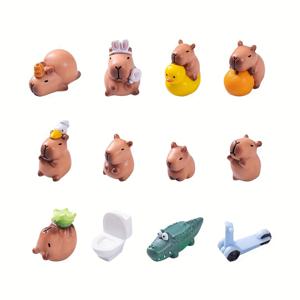 TEMU 1세트 12개 미니 귀여운 카피바라와 친구들 피규어, DIY 룸 데스크탑 페어리 가든 수조 장식용 레진 소품