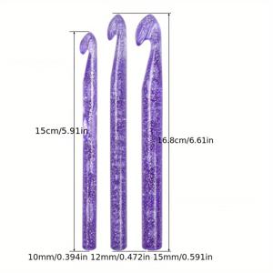TEMU 보라색 글리터 크로셰 후크 세트 - 투명 시퀸 플라스틱, 양모 뜨개질 & 공예용 10+12+15mm 사이즈