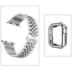 TEMU 애플 워치 밴드 49mm 46mm 45mm 44mm 42mm 41mm 40mm 38mm와 호환되는 메탈 밴드, 남성과 여성에게 적합한 스테인리스 스틸 교체 밴드, TPU 케이스가 있는 iWatch 스트랩 시리즈 10/9/8/7/SE2/SE/6/5/4/3/2/1에 적합합니다.