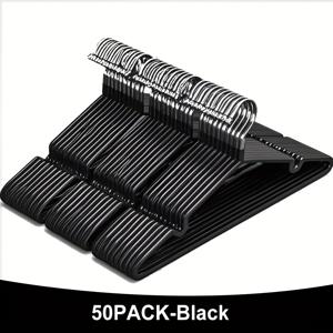 TEMU 50개 팩 스테인리스 스틸 바지 옷걸이 미끄럼 방지 내구성 높은 노치 포함 옷장 옷걸이 옷걸이, 공간 절약 건조대|빨래건조대|행거|바지걸이