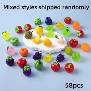TEMU 28/38/58pcs 미니어처 과일 인형 세트, 현대 스타일 레진 장식, 다양한 빛나는 시뮬레이션 과일, 가정용, 랜드스케이프, 모스 아쿠아리움 장면, 주제 파티 장식, , 노동절, 지구 날을 위한 휴일 범용 장식 - 혼합 랜덤 패키지