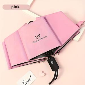TEMU 자동 자외선 보호 우산 - 8개 리브 철골 프레임, 내구성 및 경량, 쉽게 여행할 수 있는 접이식 디자인, 태양, 비즈니스 여행 및 캐주얼 착용에 이상적, 여행 액세서리|패션