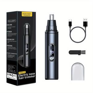 TEMU 2가지 색상 스테인리스 스틸 USB 충전식 코털 및 귀털 정리기 - 디지털 디스플레이, 무통증, 저소음, 휴대용, 무선 충전 (남성 & 여성용)