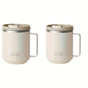 TEMU 2개 세트 500ml 스테인리스 스틸 여행용 머그컵 - 내구성 강한 SUS304 소재, 뚜껑 및 손잡이 포함. 캠핑, 하이킹, 일상 사용에 완벽. 선물 추천, 스타일 커피잔, 튼튼한 스틸 텀블러