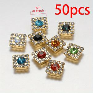 TEMU 50 Mixed Color 인공 결정 패치 비즈 1.1Cm 사각형 라인스톤 플랫 비즈 DIY 목걸이 팔찌 보석 액세서리