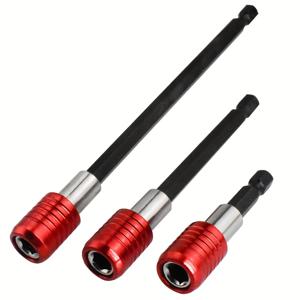 TEMU 3개 레드 퀵 릴리스 마그네틱 드릴 비트 홀더 키트, 드릴 비트 클립, 14 범용 육각 섕크, 2-4-6(60mm-100mm-150mm)