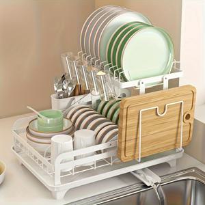 TEMU 1pc 식기 건조대, 2층 배수 그릇 거치대와 절단 보드 랙, 조리 도구 랙 및 배수 관, 다기능 가정용 저장용기, 주방 카운터, 주방 정리 및 저장, 주방 액세서리에 적합합니다|식기건조대