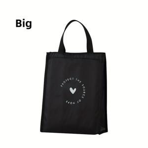 TEMU 1pc 비식품 접촉 대용량 단열 점심 가방 - 내구성 있는 옥스포드 원단, 흑색과 흰색 하트 디자인, 작업, 여행 및 피크닉을 위한 열식품 운반기, 손세척만, 피크닉 필수품, 직사각형 모양, 튼튼한 손잡이, 학교로 돌아가기