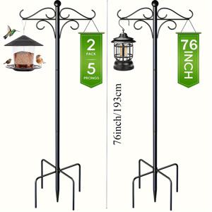 TEMU 2개 92인치 무거운 양치기 후크 - 5개의 날개가 있는 조절 가능한 낡은 철 후크, 새집, 랜턴, 식물 바구니, 바람 소리 - 야외 정원 장식, 새집 액세서리, 벽걸이 후크, 튼튼한 구조