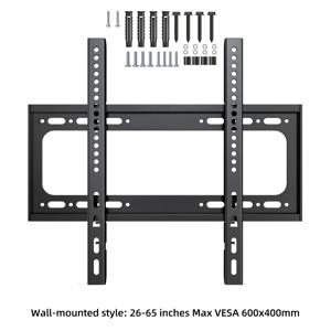 TEMU 26인치~65인치 TV용 금속 고정 벽걸이 브래킷, VESA 400x400mm 초박형 디자인, 55파운드 무게 지지력, 전기 없이 쉬운 벽 설치