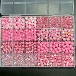 TEMU 600개 8mm 핑크 아크릴 비즈 세트, 다양한 스타일, DIY 주얼리 만들기 및 커플 수제 목걸이, 액세서리, 휴대폰 체인 제작에 완벽