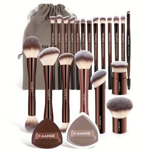 TEMU MAANGE 23피스 전문 메이크업 키트 - 20개 메이크업 브러쉬 & 벨벳 백 & 2개 PU 파우더 퍼프 포함, 파운데이션 브러쉬, 컨투어 브러쉬, 파우더 브러쉬, 아이섀도우 브러쉬, 눈썹 브러쉬, 여행용 휴대 세트, 어머니의 날 선물세트, 기본 메이크업 도구, 크리스마스에 최적