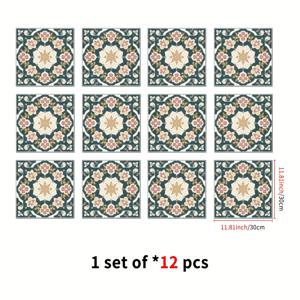 TEMU 12팩 강력 접착제 두꺼운 무광 PVC 바닥 스티커, 주방 및 욕실용 빈티지 유럽 타일 벽 데칼 - DIY 홈 장식에 적합, 부엌, 세탁실, RV 장식용. 사이즈 20*20cm/30*30cm