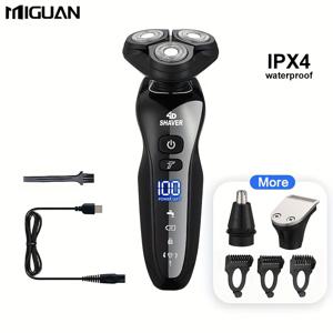 TEMU 남성용 3-in-1 전기 면도기, 이발기, 코 트리머, USB 충전, 두 가지 속도 조절 가능, 디지털 디스플레이, 휴일 선물, 남성 선물