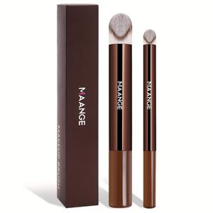 TEMU MAANGE 2pcs 바탕화면 브러시 세트 - 금속 알루미늄 막대, 고품질 나일론 브러시, 휴대용 및 여행에 적합한 화장품 브러시, 초보자용, 이상적인 어머니의 날 선물, 메이크업 브러시|슬리크 브러시 디자인|나일론 브러시