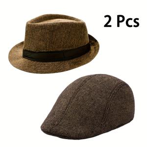 TEMU D EXCEED 2pcs 빈티지 1920년 스타일 피더라 & 파나 라운드 탑 모자 세트 - 남성 및 여성용 부드러운 펠트 모자, 가스파디 테마, 재즈 나이트, 코스플레이, 할로윈, 여행 및 일상적인 룩, 일상적인 머리장식 | 세련된 라운드 탑 모자 | 내구성 있는 머리장식
