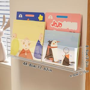 TEMU 1pc 현대 벽걸이 책장 - 접착제로 뒤집어져 있는 투명 플라스틱 디스플레이 랙, 다층 스토리지, 교실, 사무실, 침실, 책상 - 공간 절약형 책 및 사진 정리함, 벽걸이 선반