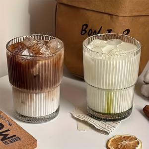 TEMU 4pcs 유리 커피 머그 컬렉션 - 아이스 아메리카노 및 밀크 티를 위한 넓은 디자인, 친구에게 휴일 및 생일 선물로 이상적인 선택, 보온 및 내구성이 뛰어난 유리, 뜨거운 및 차가운 음료에 이상적인 커피 머그 컬렉션|슬기로운 커피 머그|가리키지 않은 마감|커피