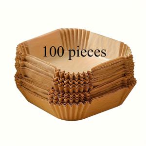 TEMU 100pcs 에어 프라이어용 베이킹 오일 종이 라인어 - 오일 흡수, 비스듬한 종이 패드, 균일한 열 분배, 베이킹, 베이킹 및 전자레인지 사용에 이상적, 어머니의 날 및 추수 감사절에 완벽한 에어 프라이어 라인어|에어프라이어