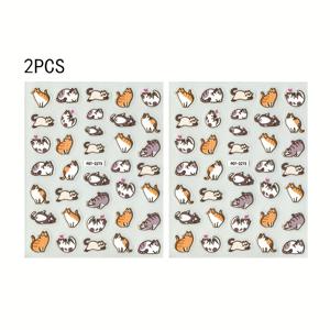 TEMU 2pcs 귀여운 만화 고양이 발톱 아트 스티커 - 심술이 있는 고양이 디자인과 하트 & 별, 반짝이는 플라스틱 자체 접착 데칼, DIY 매니큐어 & 살롱 사용, 비정상적인 모양, 냄새가 없고 반짝이는 표면, 상상력 있는 발톱 장식, 발톱 액세서리